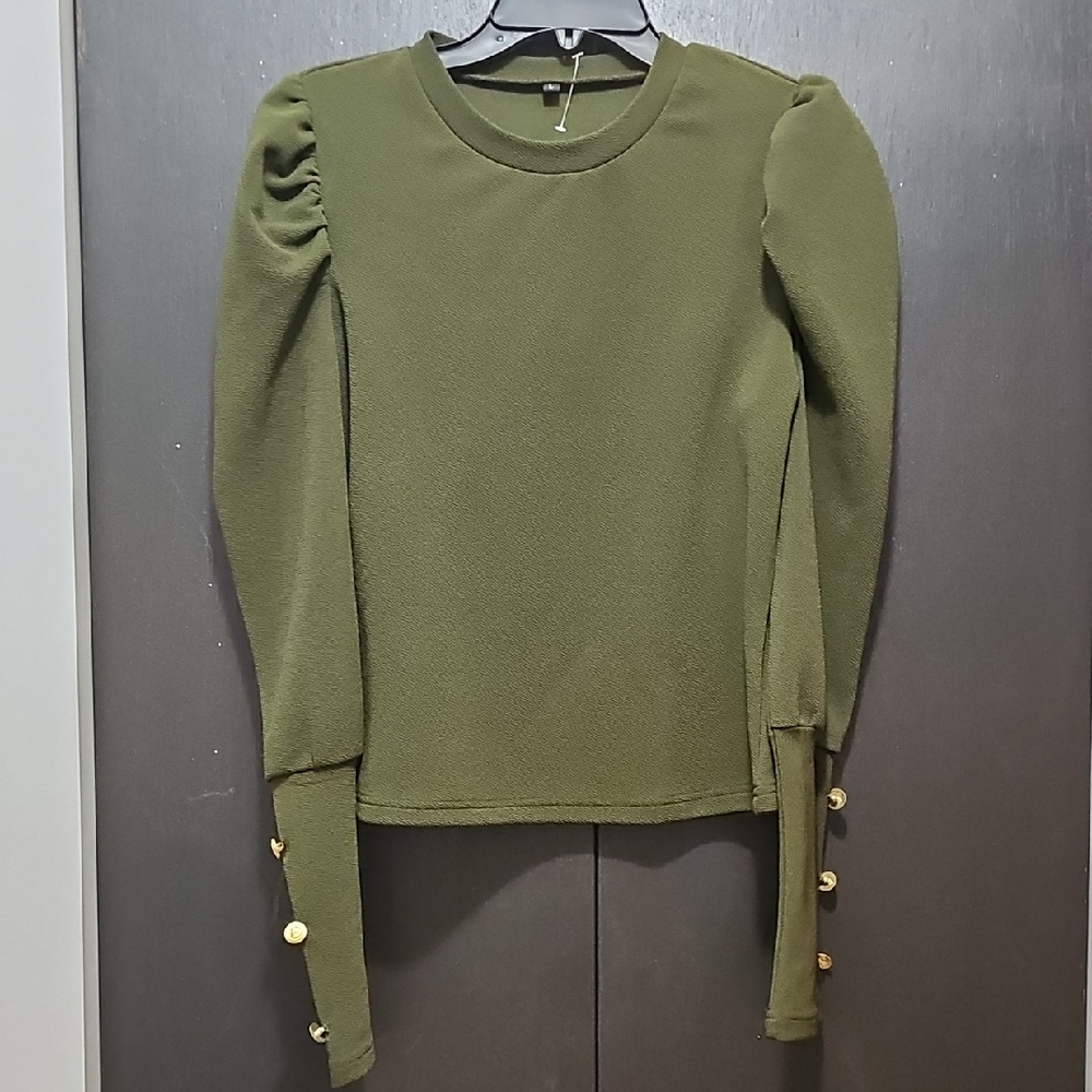 Olive Green Women's Top with Button Detail